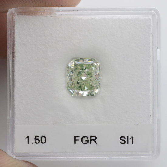 1.50 Carat Fancy Green Radiant Diamond SI1 GIA