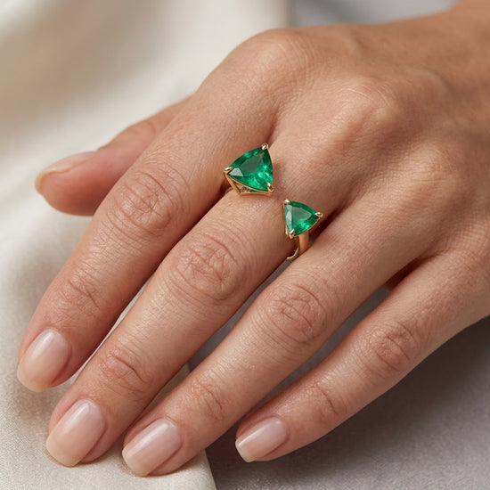 Colombian Emerald Trilliant Two-Stone Cuff Ring