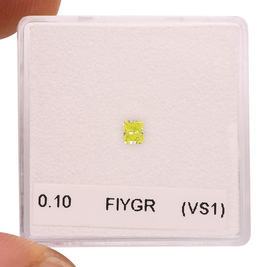 0.10 Carat Fancy Intense Yellow Green Radiant Diamond (VS1) GIA