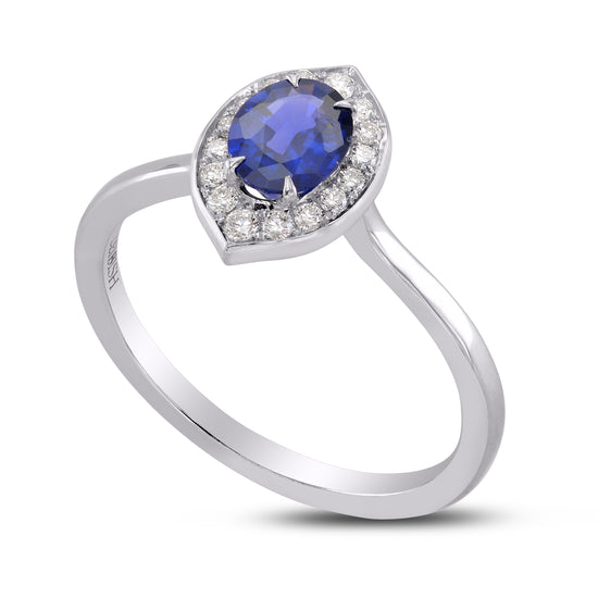 Oval Sapphire and Diamond Halo Ring