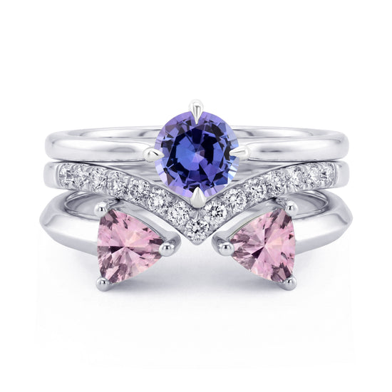 Tanzanite, Pink  Sapphire & Diamond Trio Stack Rings