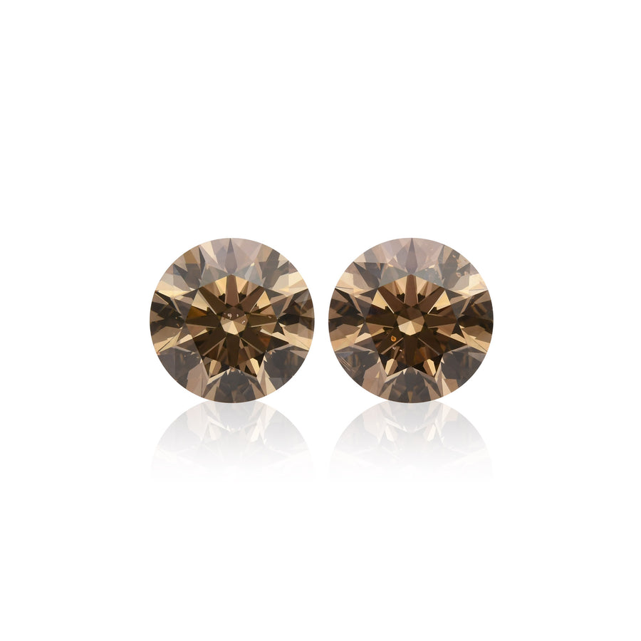 3.05 Carat Fancy Yellowish Brown Round Diamonds SI1 GIA Pair