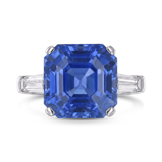 Emerald No Heat Blue Sapphire and Diamond Three-stone Ring GRS