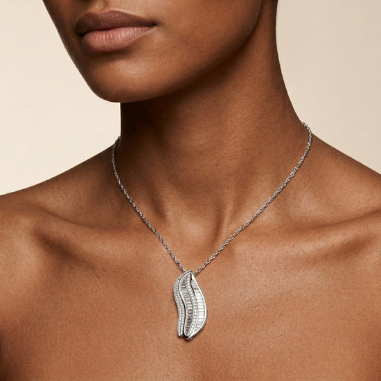 Baguette Diamond Leaf Motif Pendant