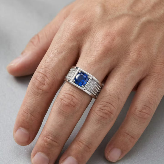 Blue Sapphire Cushion Men's Ring