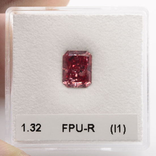 1.32 Carat Fancy Purplish Red Radiant Argyle Diamond (I1) GIA