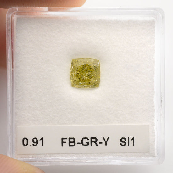 0.91 Carat Fancy Brownish Greenish Yellow Cushion Diamond SI1 GIA