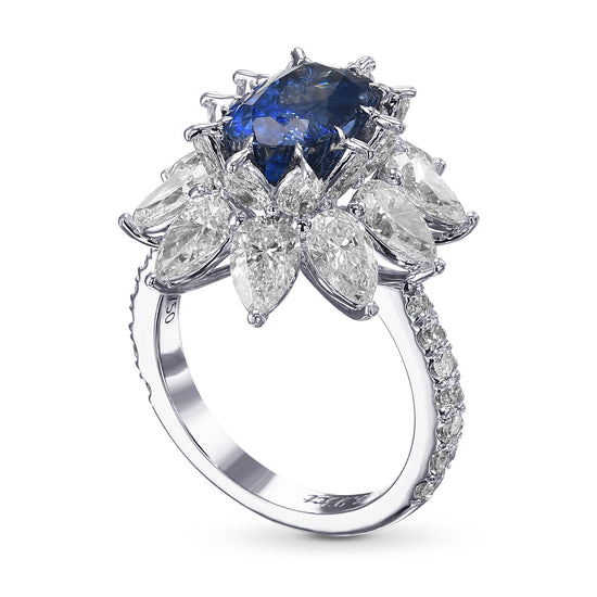 Extraordinary Unheated Kashmir Sapphire and Diamond Halo Ring GRS AGL GUBELIN