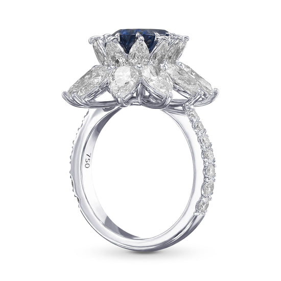 Extraordinary Unheated Kashmir Sapphire and Diamond Halo Ring GRS AGL GUBELIN