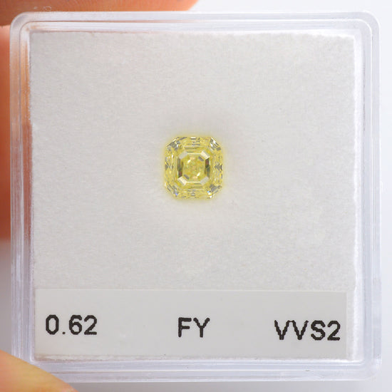 0.62 Carat Fancy Yellow Asscher Diamond VVS2 IGI