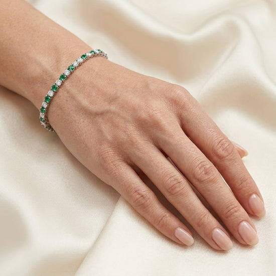 Green Emeralds and Diamonds Tennis Bracelet
