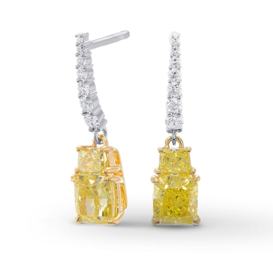 Fancy Intense Yellow Cushion and Vivid Yellow Taper Diamond Drop Earrings