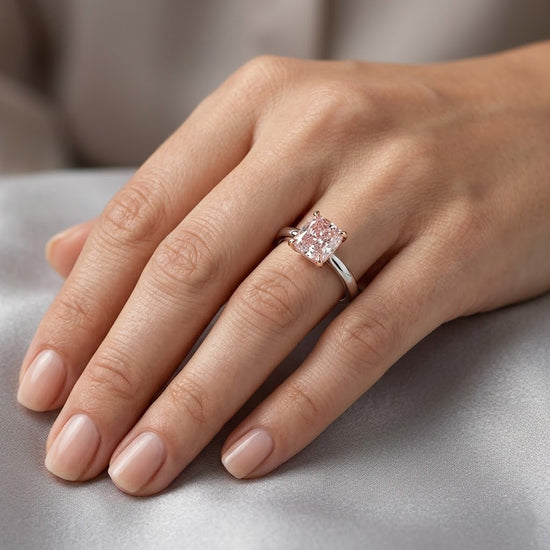 Fancy Brownish Pink Cushion Solitaire Diamond Ring GIA