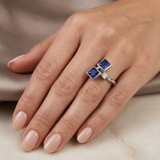 Blue Sapphire & Diamond Princess Two-stone Ring