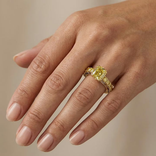 Fancy Deep Brownish Yellow Cushion Side-stone Ring