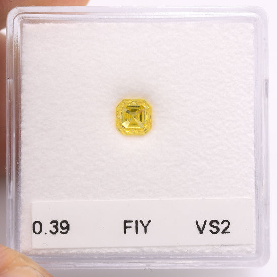 0.39 Carat Fancy Intense Yellow Asscher Diamond VS2 GIA