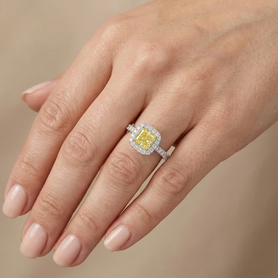 Fancy Vivid Yellow Cushion Diamond Halo Ring