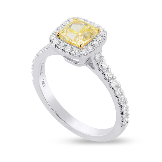 Fancy Intense Yellow Cushion Diamond Halo Ring