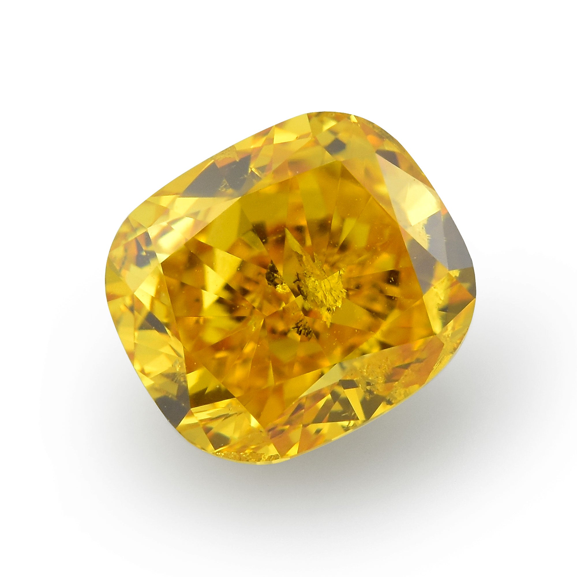 1.02 Carat Fancy Vivid Yellow Orange Cushion Diamond (I1) GIA