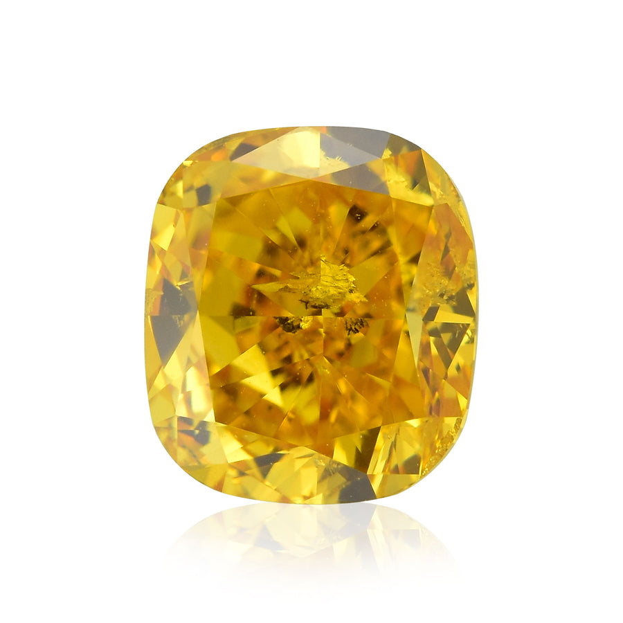 1.02 Carat Fancy Vivid Yellow Orange Cushion Diamond (I1) GIA