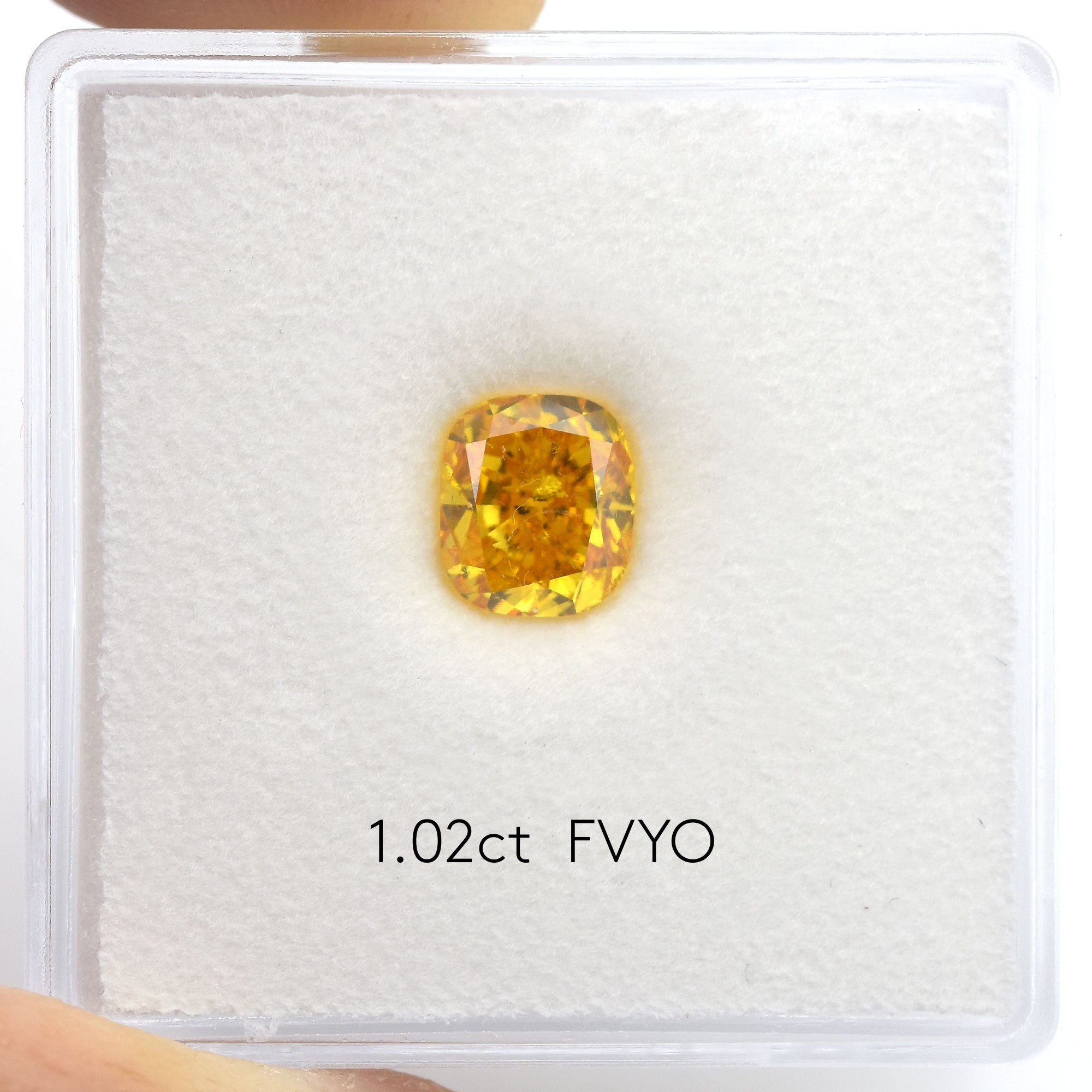 1.02 Carat Fancy Vivid Yellow Orange Cushion Diamond (I1) GIA