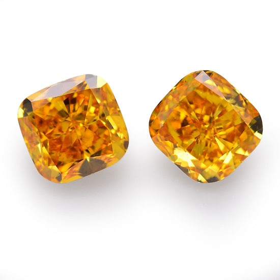 0.76 Carat Fancy Vivid Yellow Orange Cushion Diamonds VS2 GIA