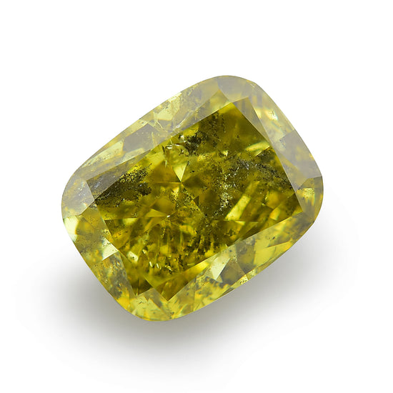 1.05 Carat Fancy Deep Brownish Greenish Yellow Cushion Diamond (I2) GIA