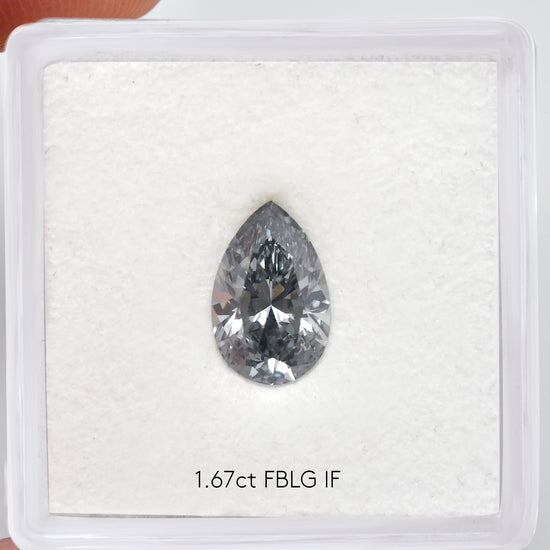 1.67 Carat Fancy Blue Gray Pear Diamond IF GIA