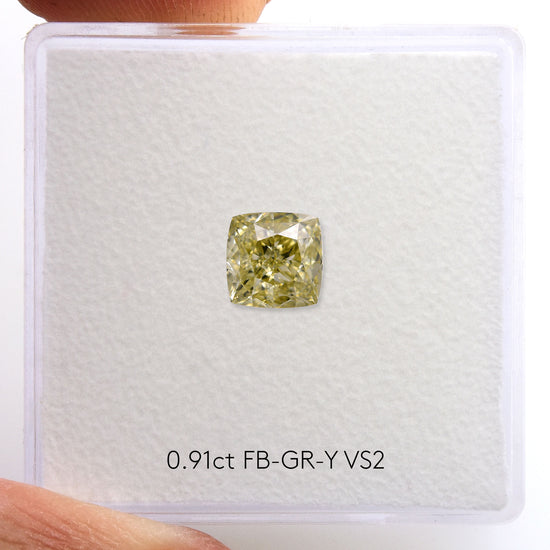 0.91 Carat Fancy Brownish Greenish Yellow Cushion Diamond VS2 GIA