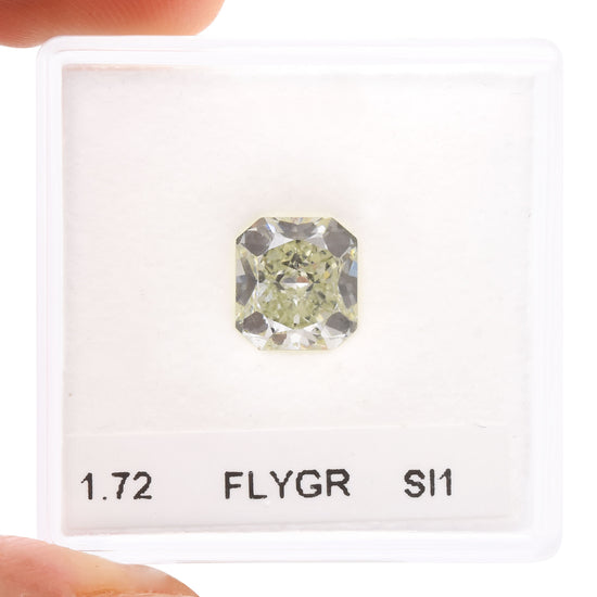 1.72 Carat Fancy Light Yellow Green Radiant Diamond SI1 GIA