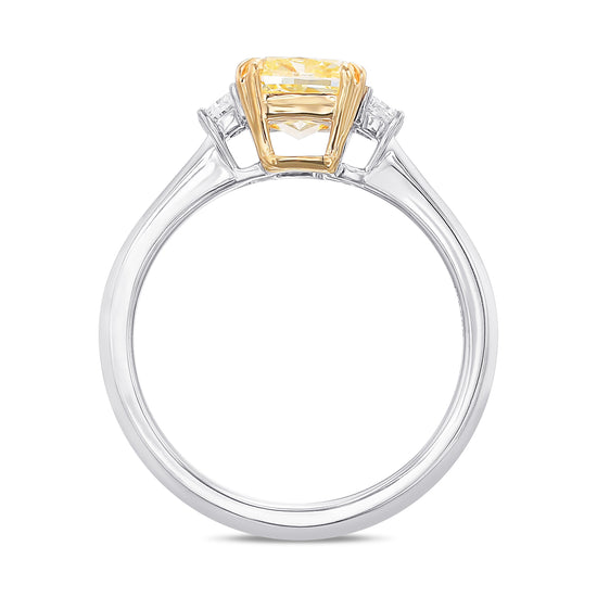 Fancy Yellow Cushion Three-stone Ring