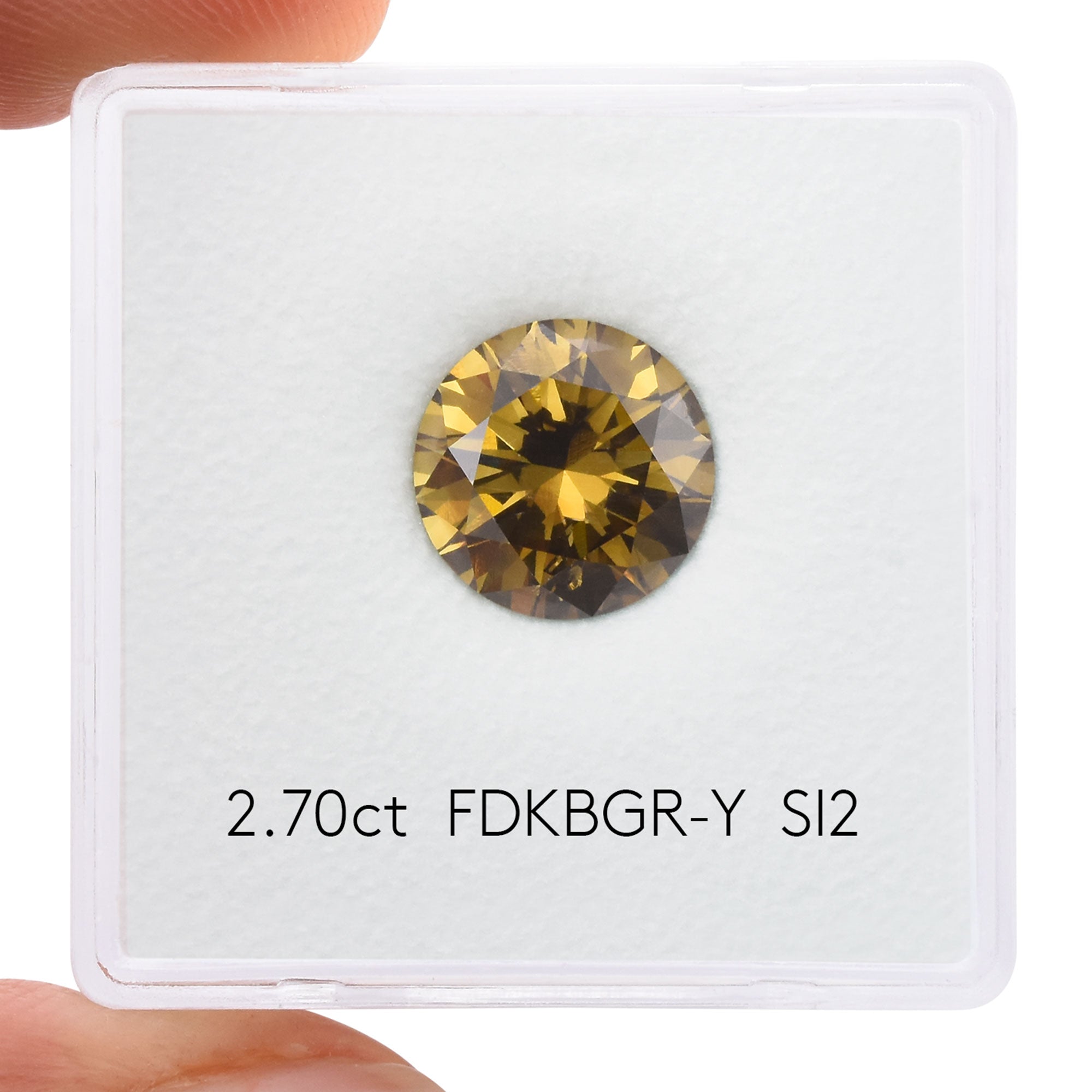 2.70 Carat Fancy Dark Brown Greenish Yellow Round Brilliant