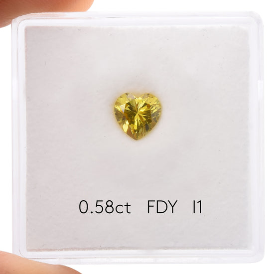 0.58 Carat Fancy Deep Yellow HEART Diamond (I1) GIA