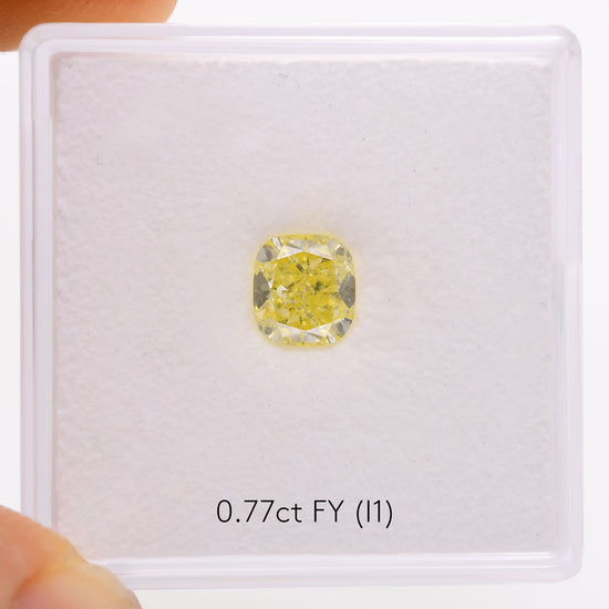 0.77 Carat Fancy Yellow Cushion Diamond (I1) GIA