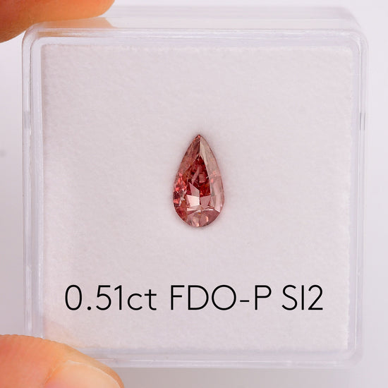 0.51 Carat Fancy Deep Orangy Pink Pear Diamond SI2 GIA