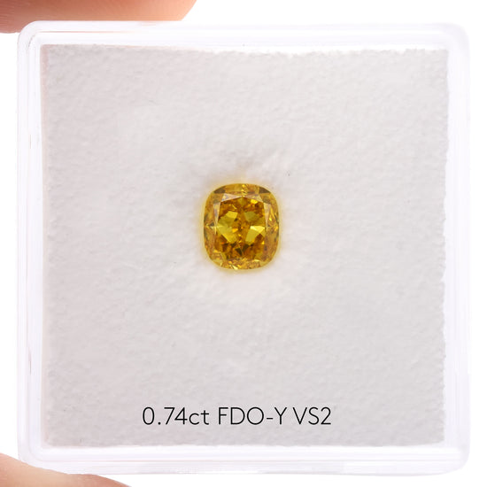 0.74 Carat Fancy Deep Orangy Yellow Cushion Diamond VS2 GIA
