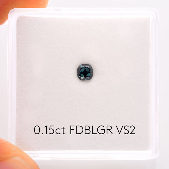 0.15 Carat Fancy Deep Blue Green Cushion Diamond VS2 GIA