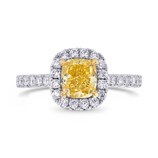 Fancy Vivid Yellow Cushion Diamond Halo Ring