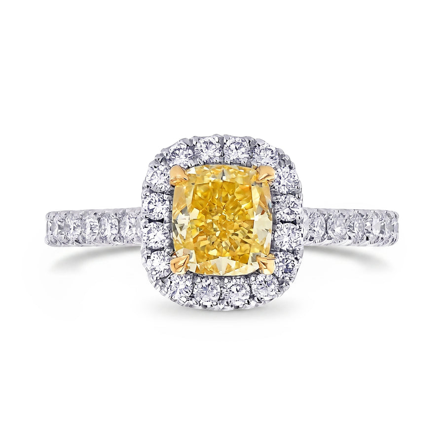Fancy Vivid Yellow Cushion Diamond Halo Ring