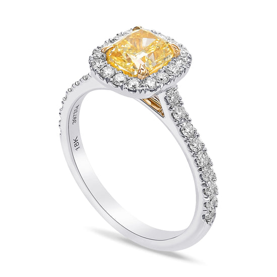 Fancy Vivid Yellow Cushion Diamond Halo Ring