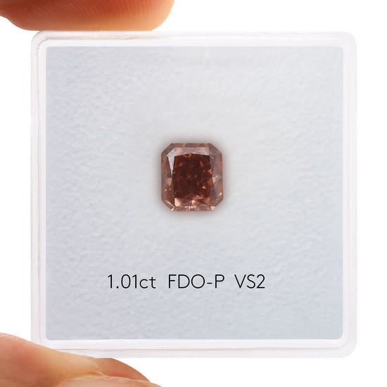 1.01 Carat Fancy Deep Orangy Pink Radiant Diamond VS2 GIA