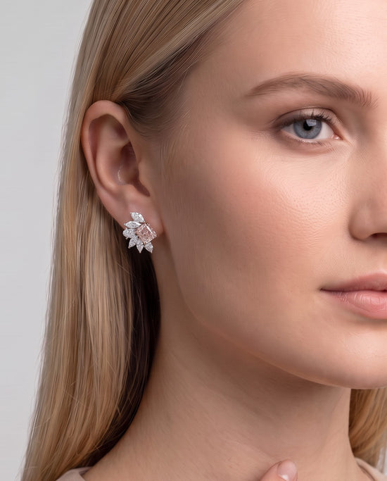 Fancy Orangy Pink and White Diamond Couture Earrings