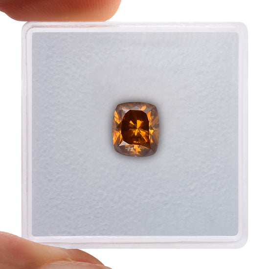 1.01 Carat Fancy Deep Brown Orange Cushion Diamond (I1) GIA