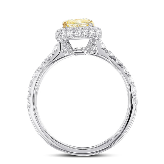 Fancy Light Yellow Cushion Halo Diamond Ring Set