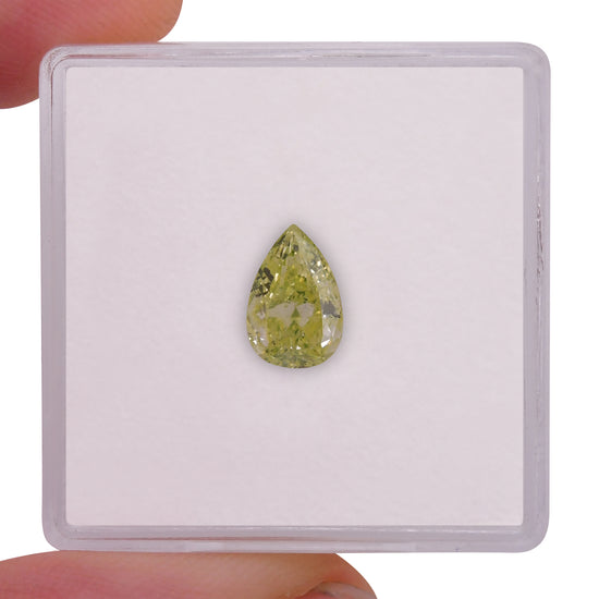 0.84 Carat Fancy Yellow Green Pear Diamond I1 GIA