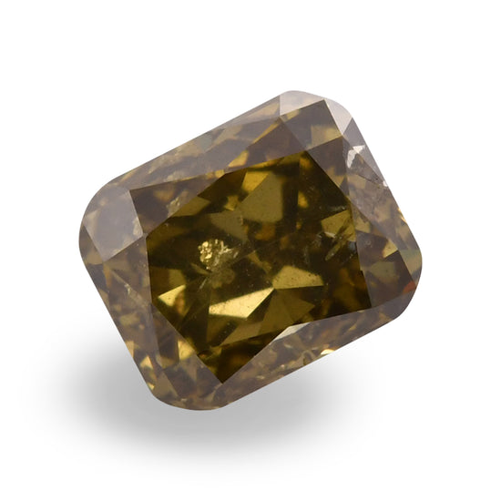 0.73 Carat Fancy Dark Brown Greenish Yellow Cushion Diamond I1 GIA