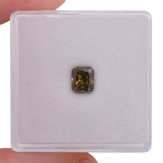 0.73 Carat Fancy Dark Brown Greenish Yellow Cushion Diamond I1 GIA