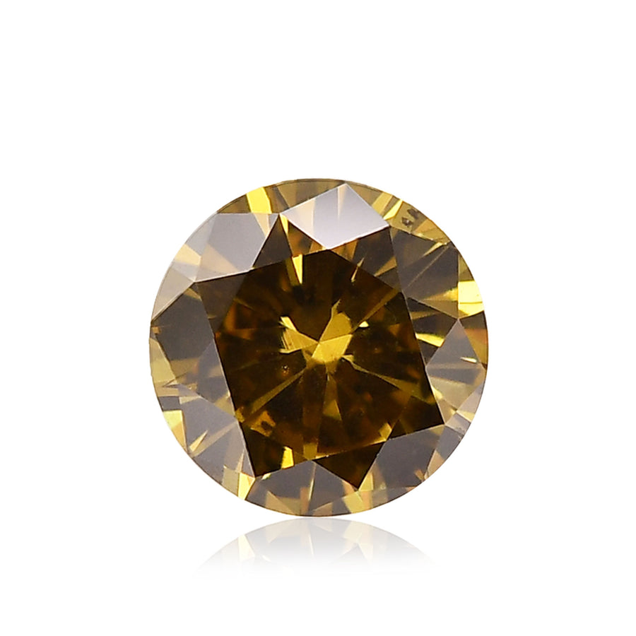 0.46 Carat Fancy Dark Brown Greenish Yellow Round Brilliant Diamond SI2 GIA