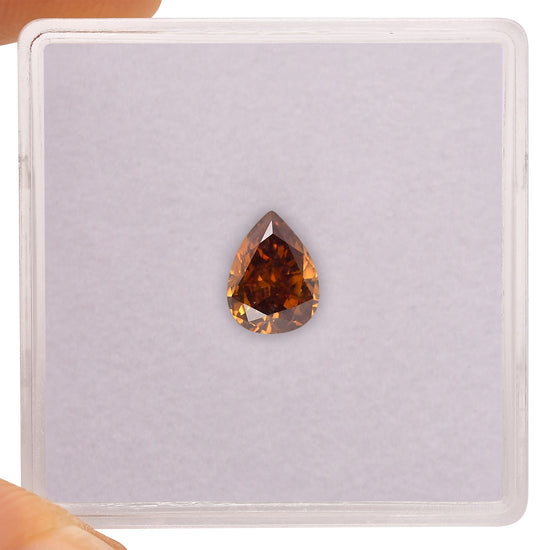 0.88 Carat Fancy Deep Brown Orange Pear Diamond SI1 GIA