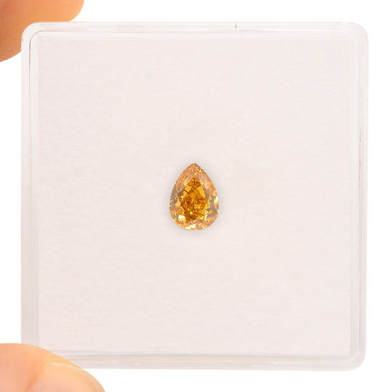 0.43 Carat Fancy Deep Orange Yellow Pear Diamond VS2 GIA